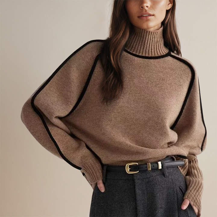 Sofia | Randig Slim Fit Polotröja Dam, Stickad Hög Halsringning 1