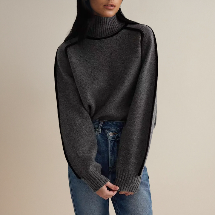 Sofia | Randig Slim Fit Polotröja Dam, Stickad Hög Halsringning 3