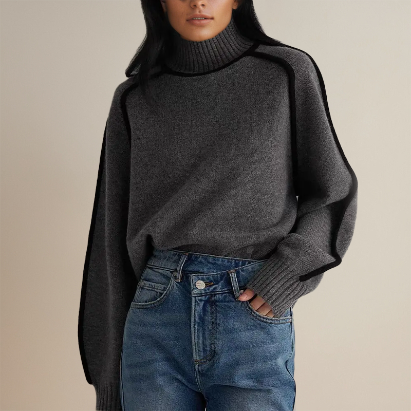 Sofia | Randig Slim Fit Polotröja Dam, Stickad Hög Halsringning 4