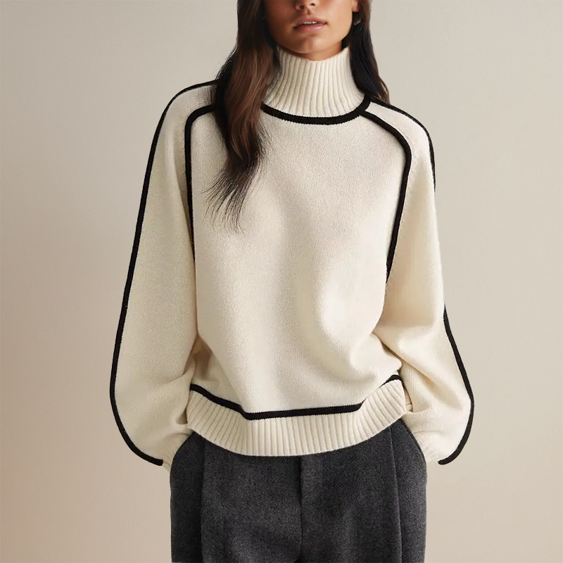 Sofia | Randig Slim Fit Polotröja Dam, Stickad Hög Halsringning 5