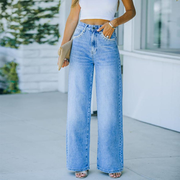 Sofia | Snygga Avslappnade Vida Ben Byxor i Denim 0