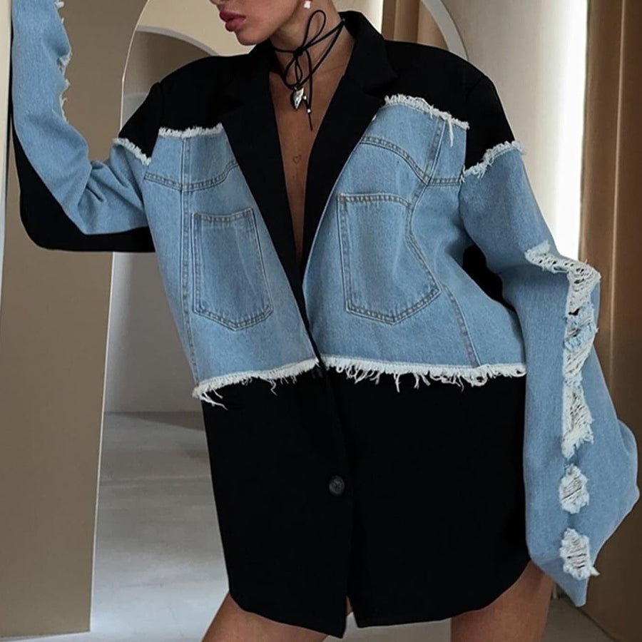 Sofia | Trendig Kontrastfärgad Höstjacka Dam i Denim 1