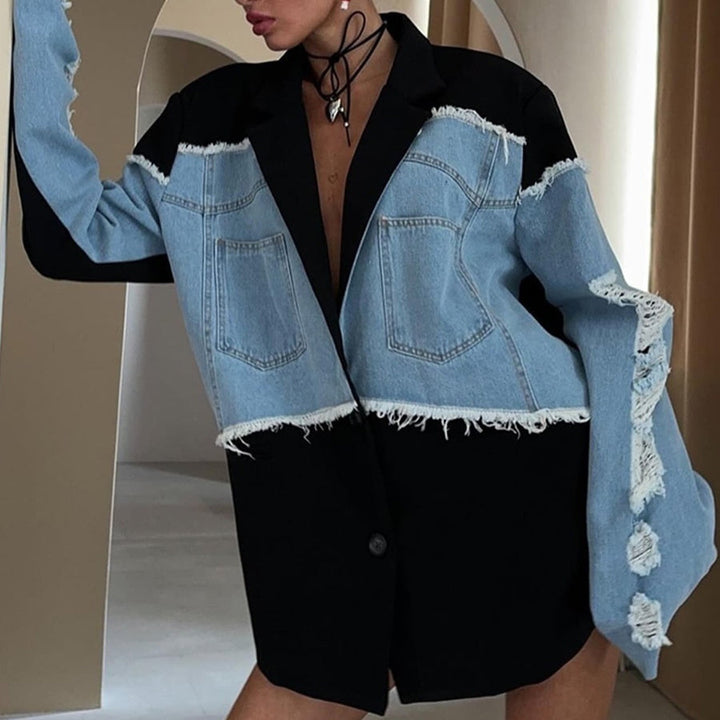 Sofia | Trendig Kontrastfärgad Höstjacka Dam i Denim 1