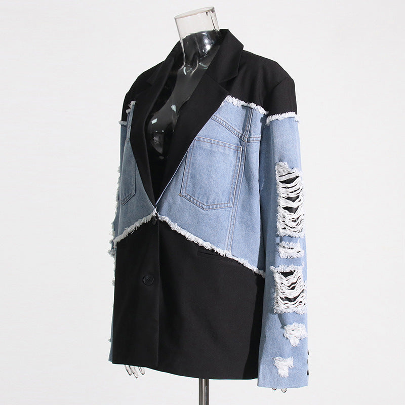 Sofia | Trendig Kontrastfärgad Höstjacka Dam i Denim 3