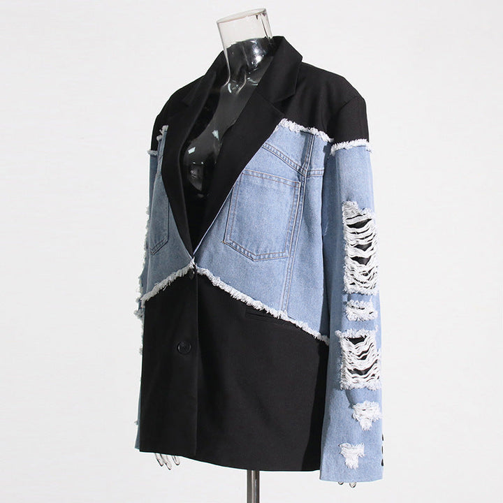 Sofia | Trendig Kontrastfärgad Höstjacka Dam i Denim 3