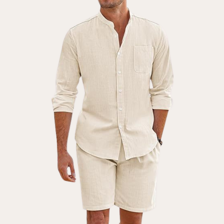 Sommarset för Män | Långärmad Skjorta och Shorts med Andningsbart Material | Avslappnad Passform för Komfort och Stil 0