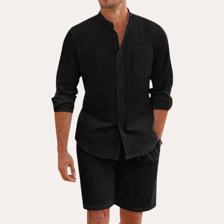 Sommarset för Män | Långärmad Skjorta och Shorts med Andningsbart Material | Avslappnad Passform för Komfort och Stil 1