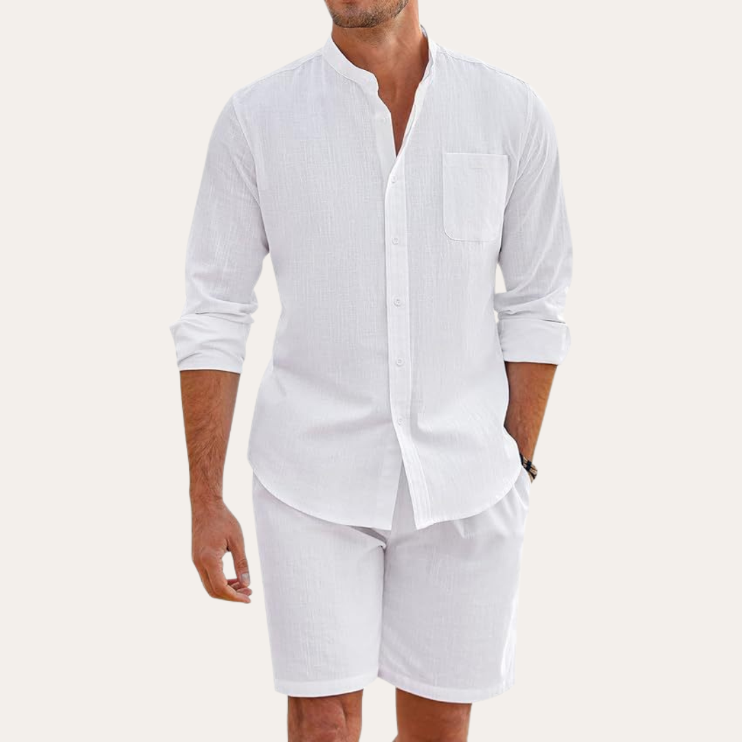 Sommarset för Män | Långärmad Skjorta och Shorts med Andningsbart Material | Avslappnad Passform för Komfort och Stil 2