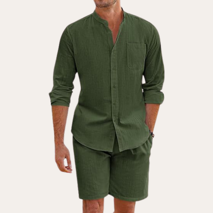 Sommarset för Män | Långärmad Skjorta och Shorts med Andningsbart Material | Avslappnad Passform för Komfort och Stil 5