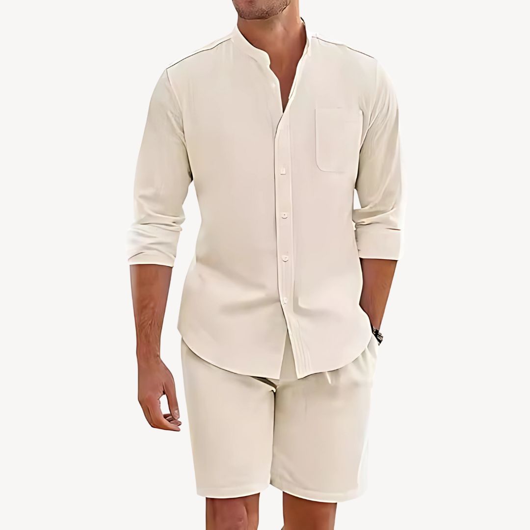 Sommarset för Män | Tvådelat Set med Skjorta och Shorts | Lättviktig Design för Avslappnad Komfort 0