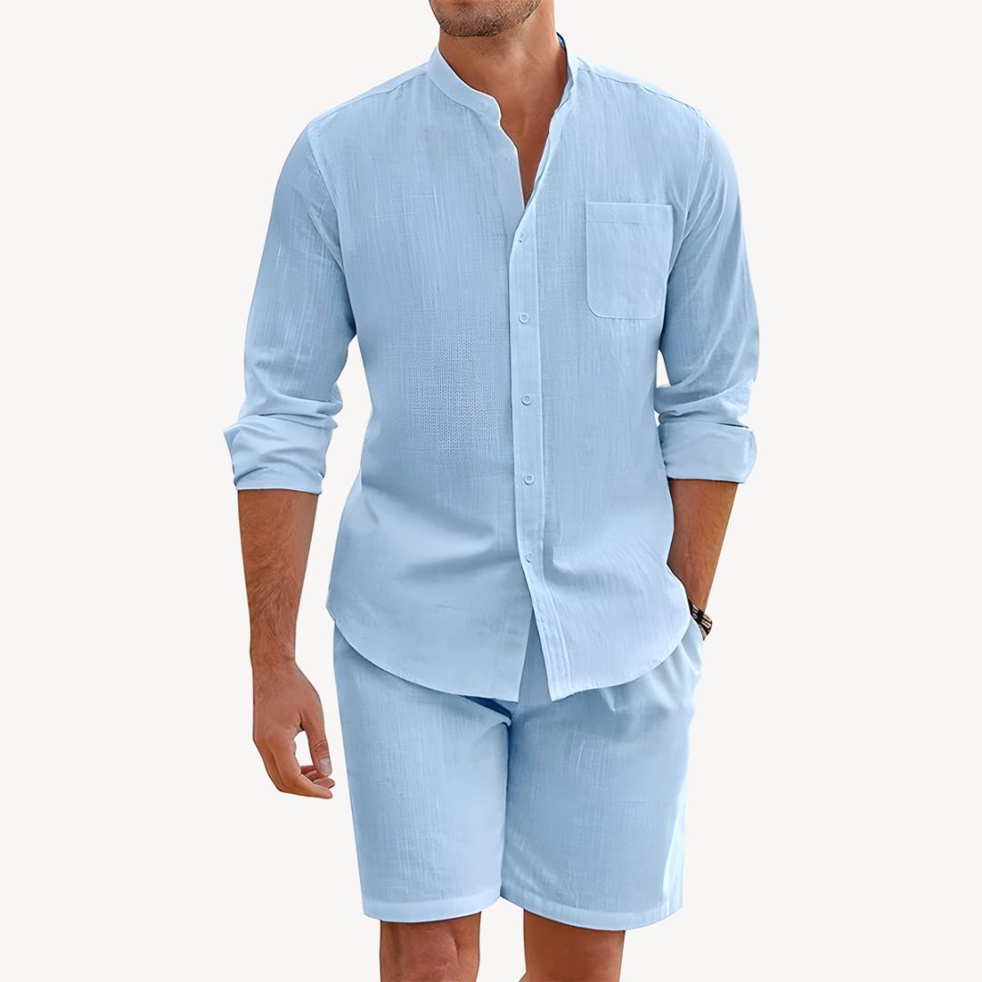 Sommarset för Män | Tvådelat Set med Skjorta och Shorts | Lättviktig Design för Avslappnad Komfort 2