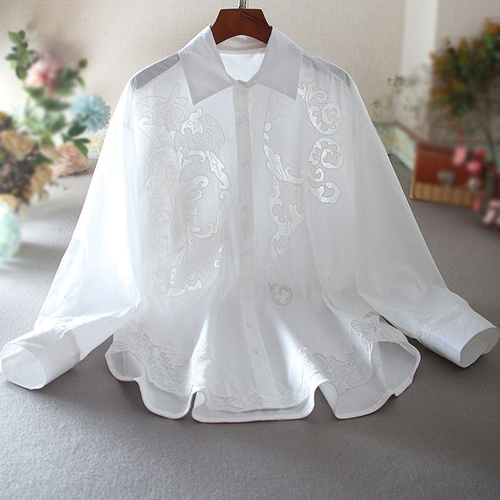 Sophia | Oversized Långärmad Tröja i Hålad Mesh med Broderi 3