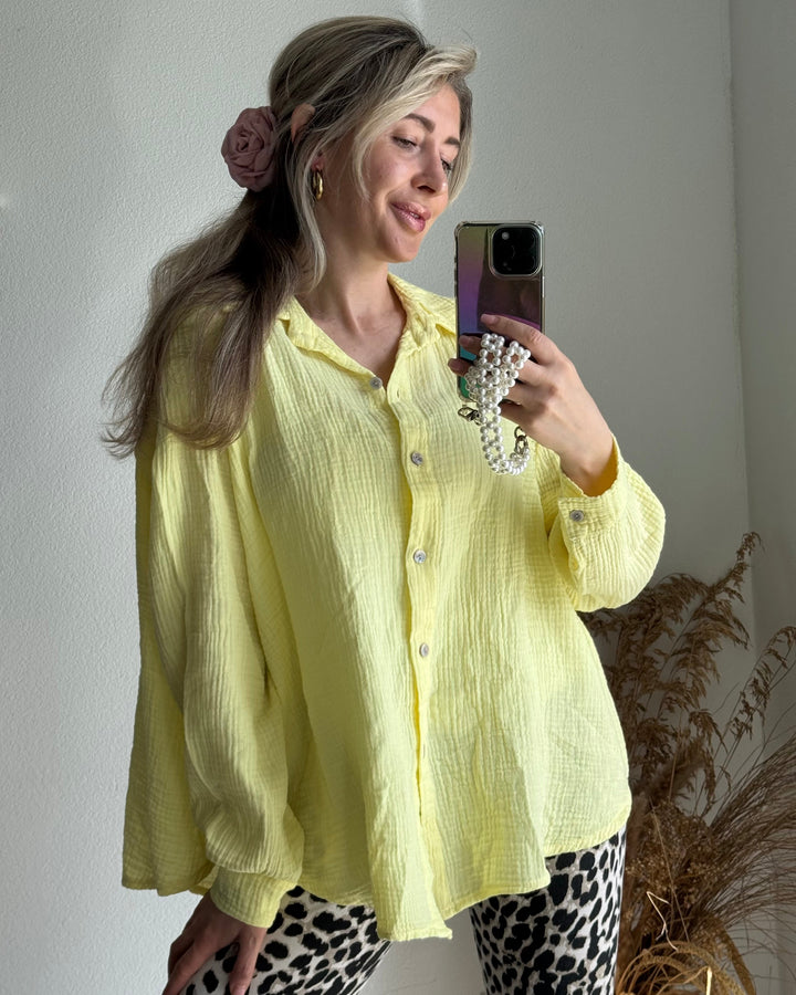 Sophie | Avslappnad Loose Fit Blus i Pastellgul för Dam 0