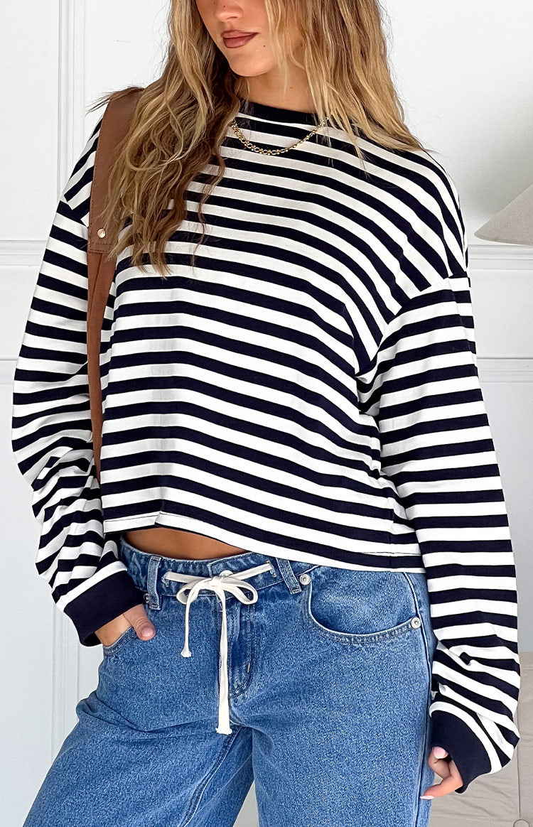 Sophie | Avslappnad Marinblå Långärmad Topp 1