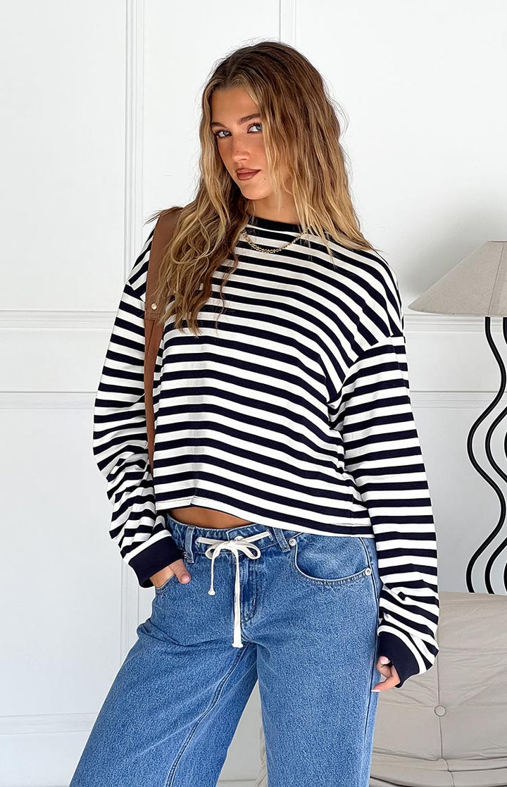 Sophie | Avslappnad Marinblå Långärmad Topp 6
