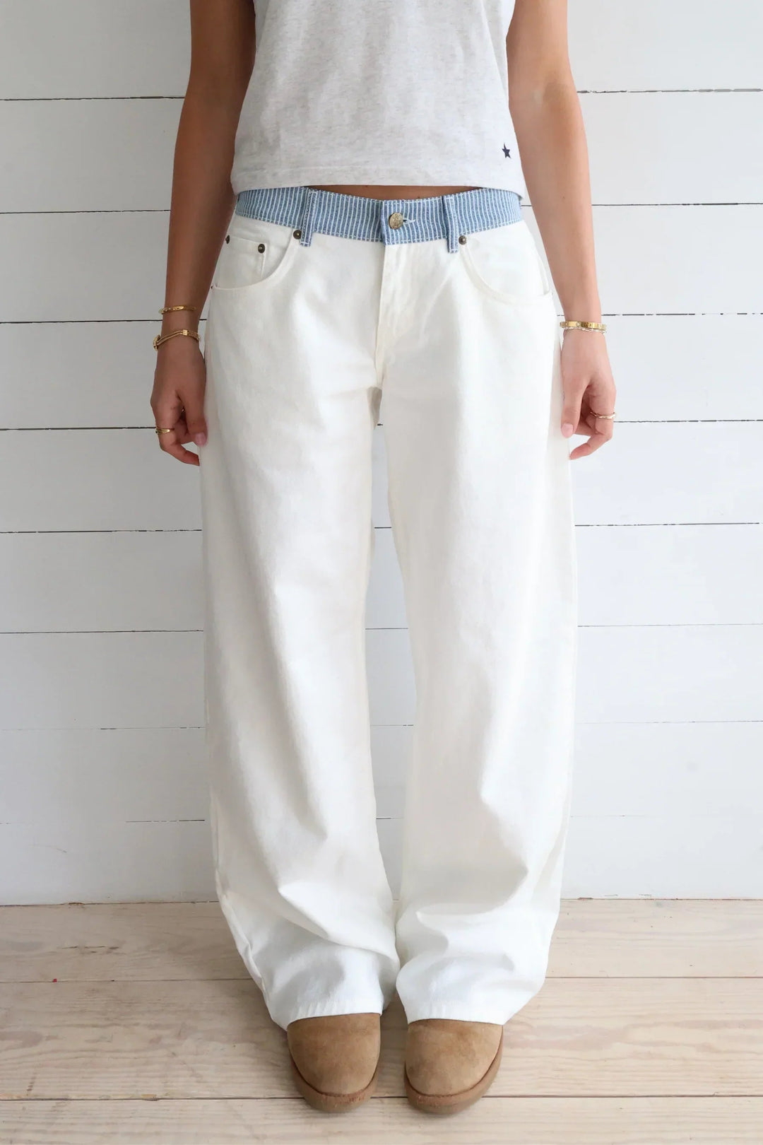 Sophie | Avslappnade Medelhöga Jeans med Randig Design 0