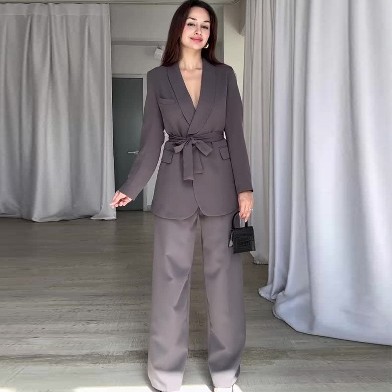 Sophie | Elegant Hög Midja Kostym Set Dam med Vida Ben 0