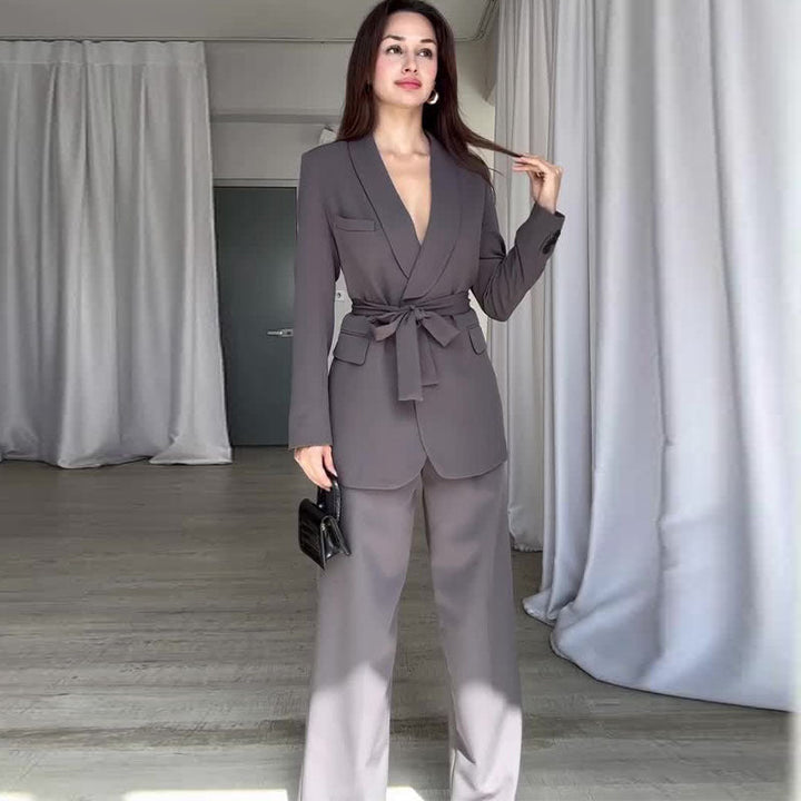 Sophie | Elegant Hög Midja Kostym Set Dam med Vida Ben 1