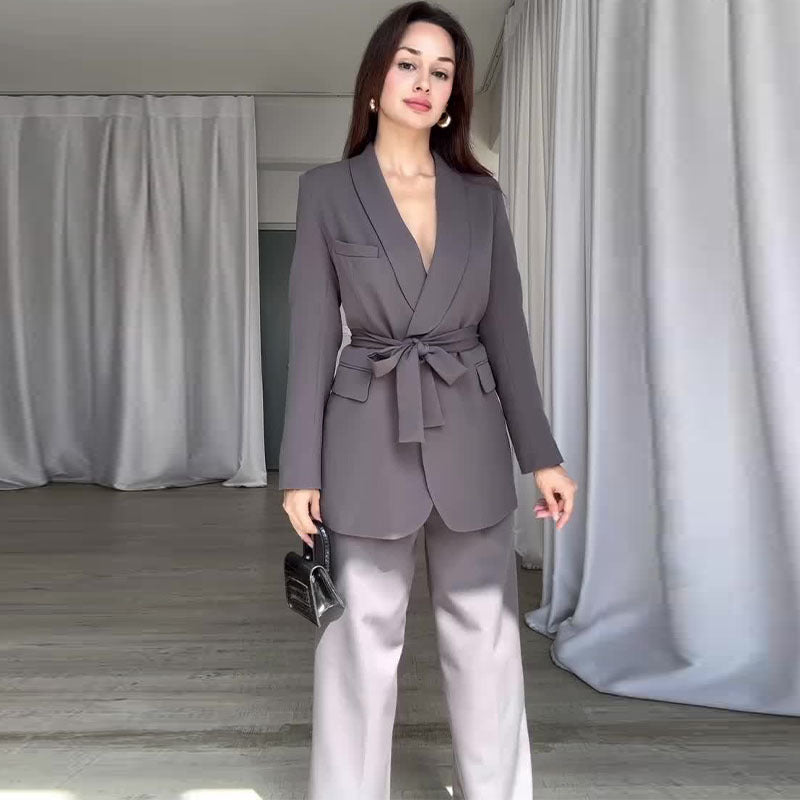 Sophie | Elegant Hög Midja Kostym Set Dam med Vida Ben 2