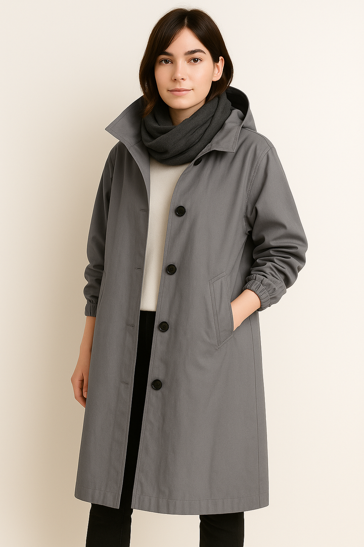 Sophie | Elegant Lång Trenchcoat Med Huva Och Fickor 2