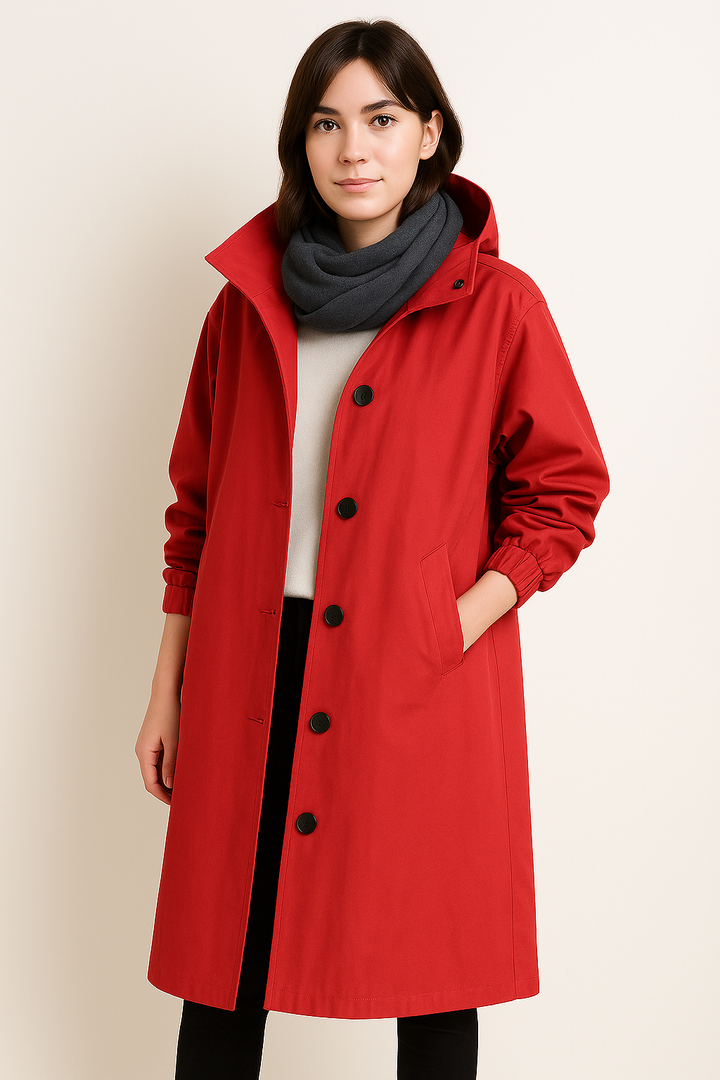 Sophie | Elegant Lång Trenchcoat Med Huva Och Fickor 3