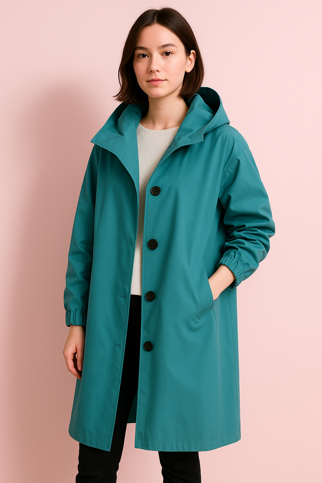 Sophie | Elegant Lång Trenchcoat Med Huva Och Fickor 4