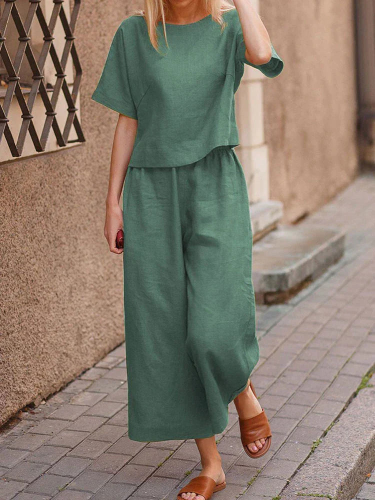 Sophie | Elegant Lätt Sommarset Med T-shirt Och Vida Byxor 4
