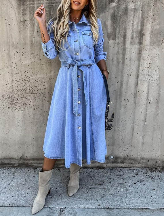 Sophie | Elegant Midiklänning i Denimblandning med Utsvängd Silhuett 1