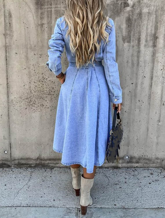 Sophie | Elegant Midiklänning i Denimblandning med Utsvängd Silhuett 2