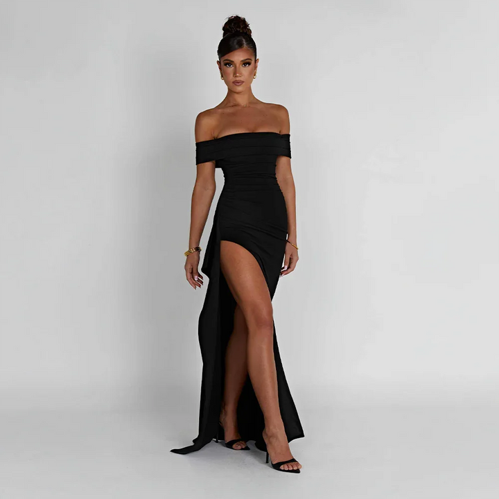 Sophie | Elegant Off Shoulder Maxiklänning för Dam med Hög Slits 0