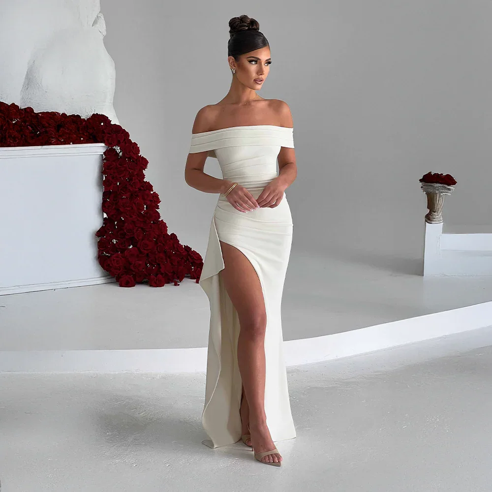 Sophie | Elegant Off Shoulder Maxiklänning för Dam med Hög Slits 4
