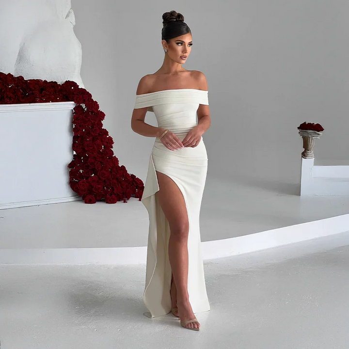 Sophie | Elegant Off Shoulder Maxiklänning för Dam med Hög Slits 4