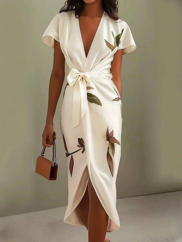 Sophie | Elegant Omlottklänning Dam med V-Ringning och Knytning 0