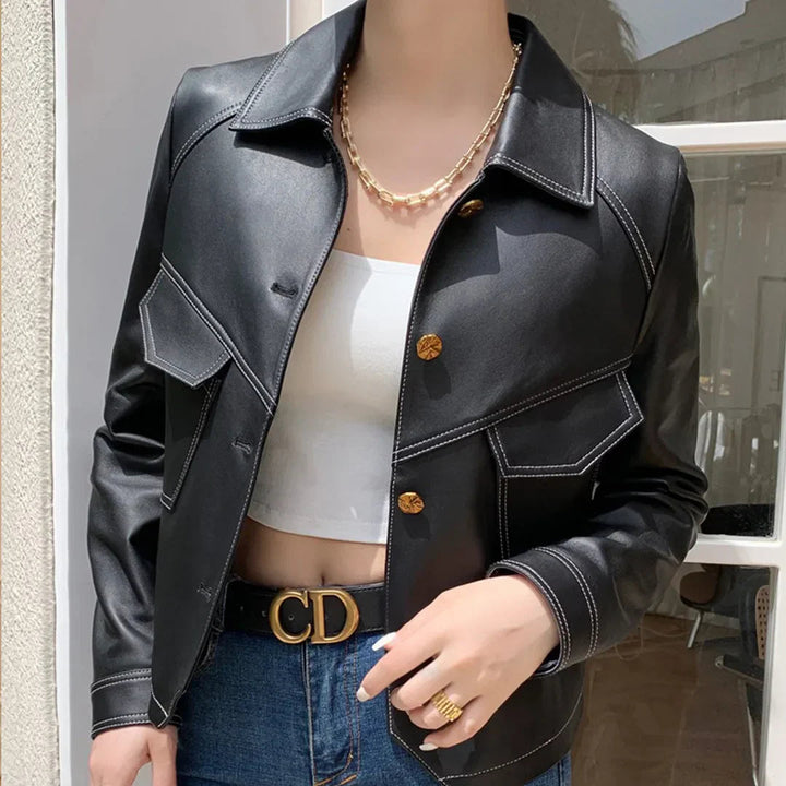 Sophie | Elegant Skräddarsydd Svart Skinnjacka Dam 1