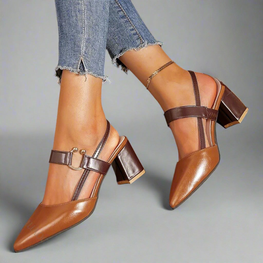 Sophie | Elegant Slingback Klackskor Dam med Blockklack och Stöd 0