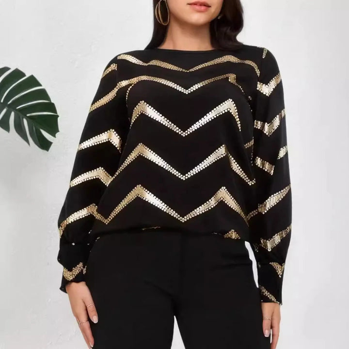 Sophie | Elegant Svart Blus Med Plisserad Framsida Och Långa Ärmar 0