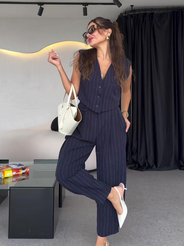 Sophie | Elegant Tredelat Set med Väst och Högmidjade Byxor 0