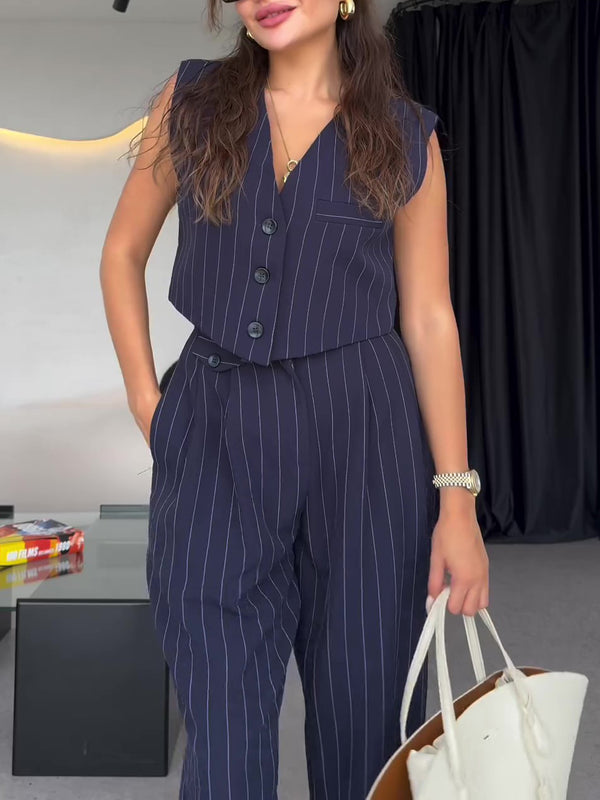 Sophie | Elegant Tredelat Set med Väst och Högmidjade Byxor 4