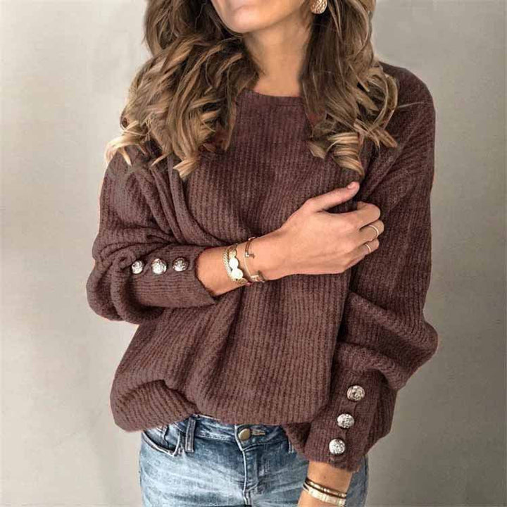 Sophie | Elegant Vit Långärmad Tröja med Knäppdetaljer 2