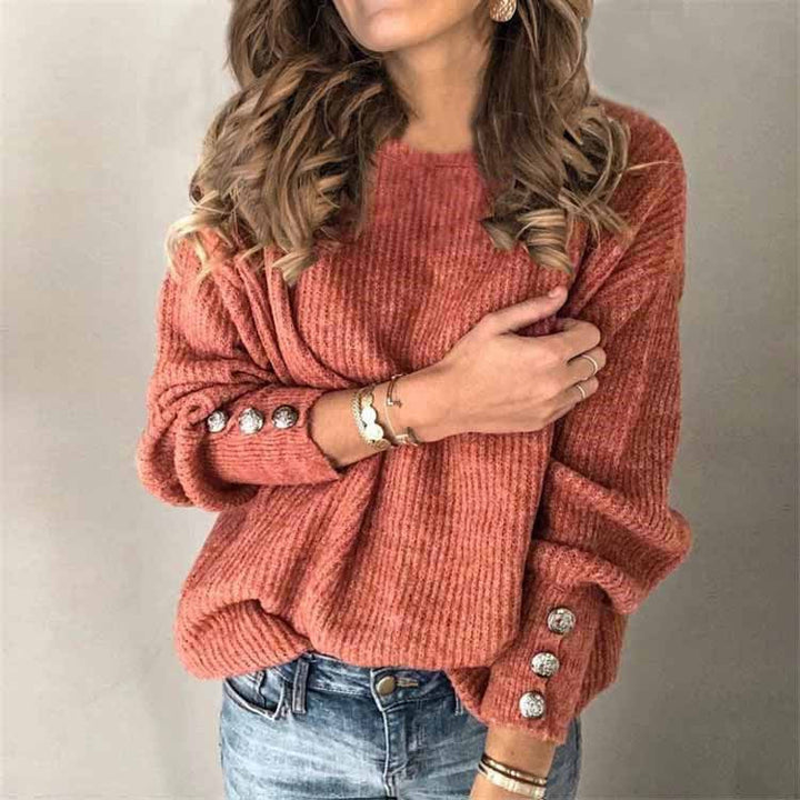 Sophie | Elegant Vit Långärmad Tröja med Knäppdetaljer 8