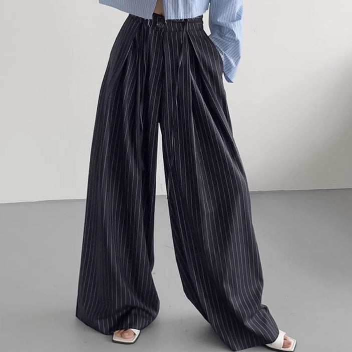 Sophie | Hög Midja Randiga Byxor Dam med Vidbenade Design 2