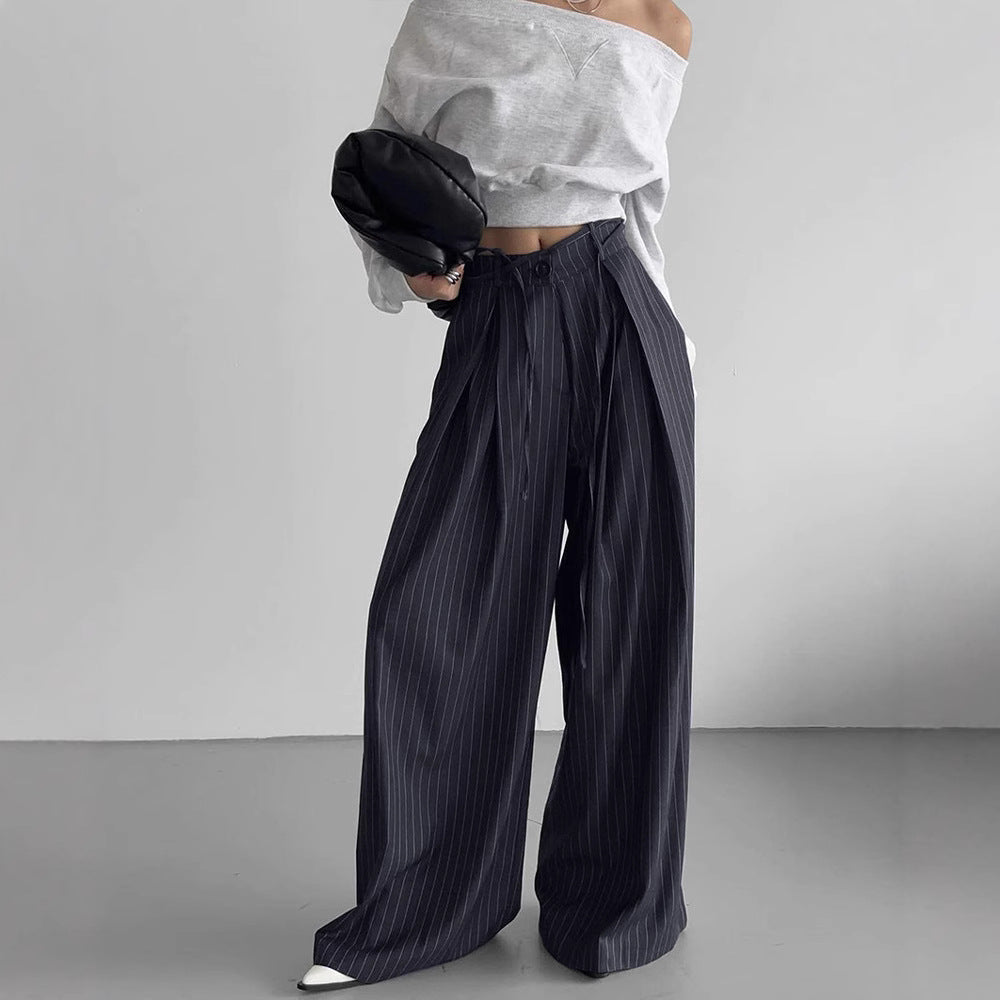 Sophie | Hög Midja Randiga Byxor Dam med Vidbenade Design 3