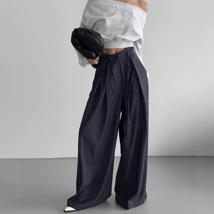 Sophie | Hög Midja Randiga Byxor Dam med Vidbenade Design 3