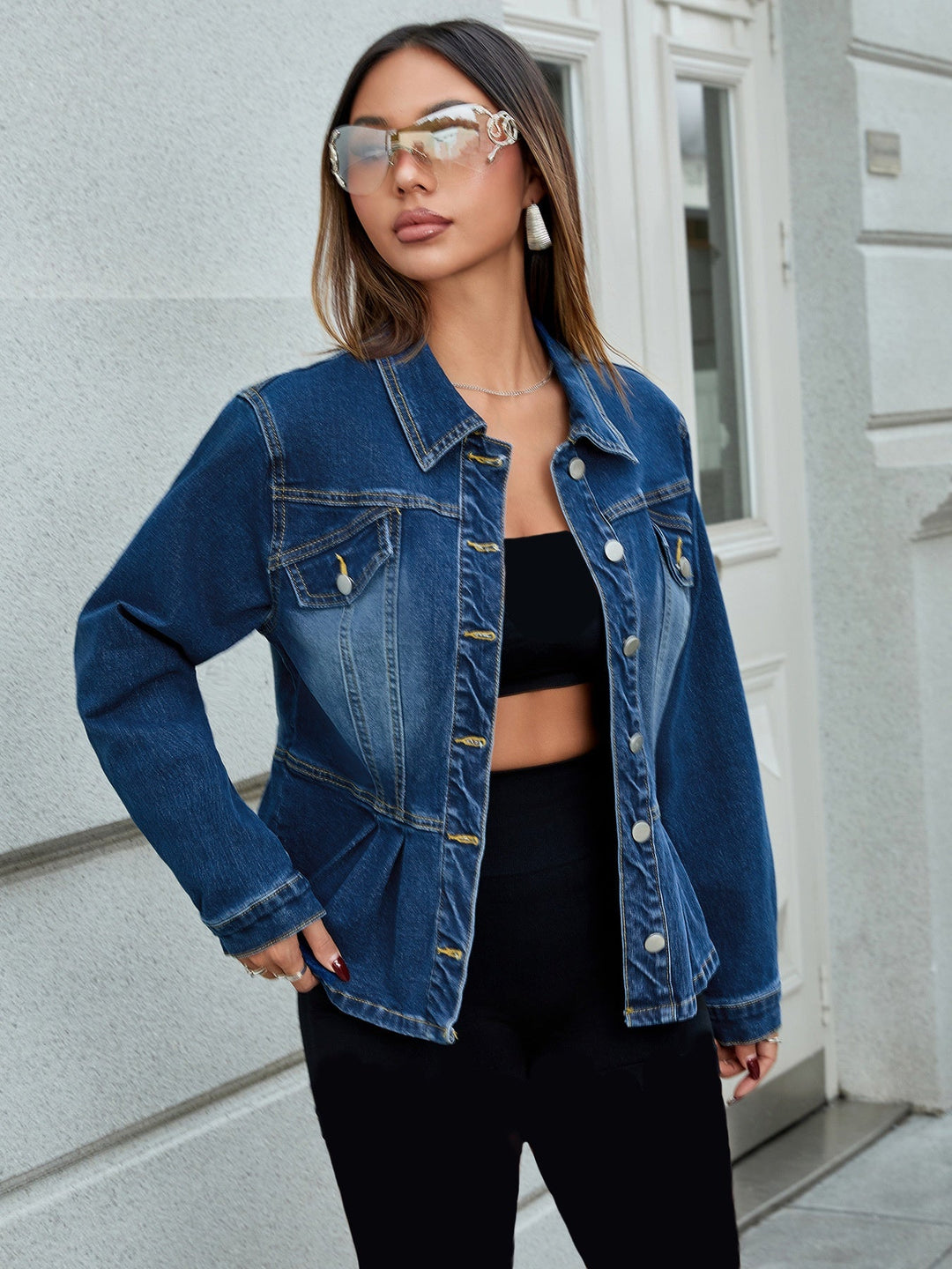 Sophie | Kort Mörkblå Jeansjacka Dam Med Justerbar Dragsko 1