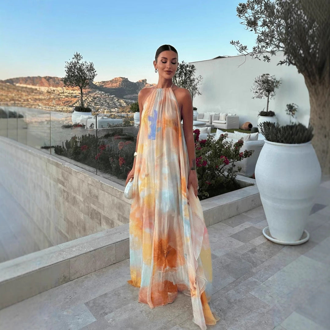 Sophie | Mönstrad Halterneck Maxiklänning Dam För Sommar 2