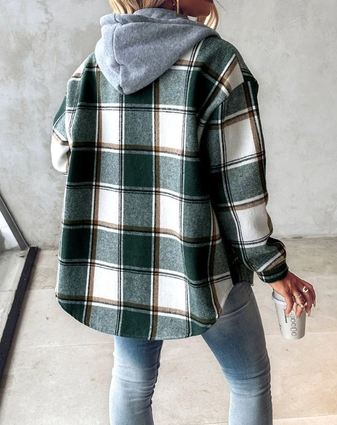 Sophie | Praktisk Höstjacka Dam Med Hoodie och Rutmönster 2
