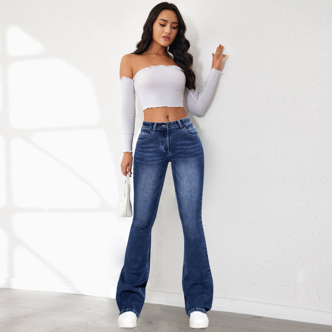 Sophie | Retro Hög Midja Snygga Byxor Dam i Denim 0