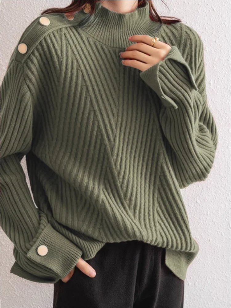 Sophie | Ribbad Oversize Polotröja för Dam med Hög Krage 0