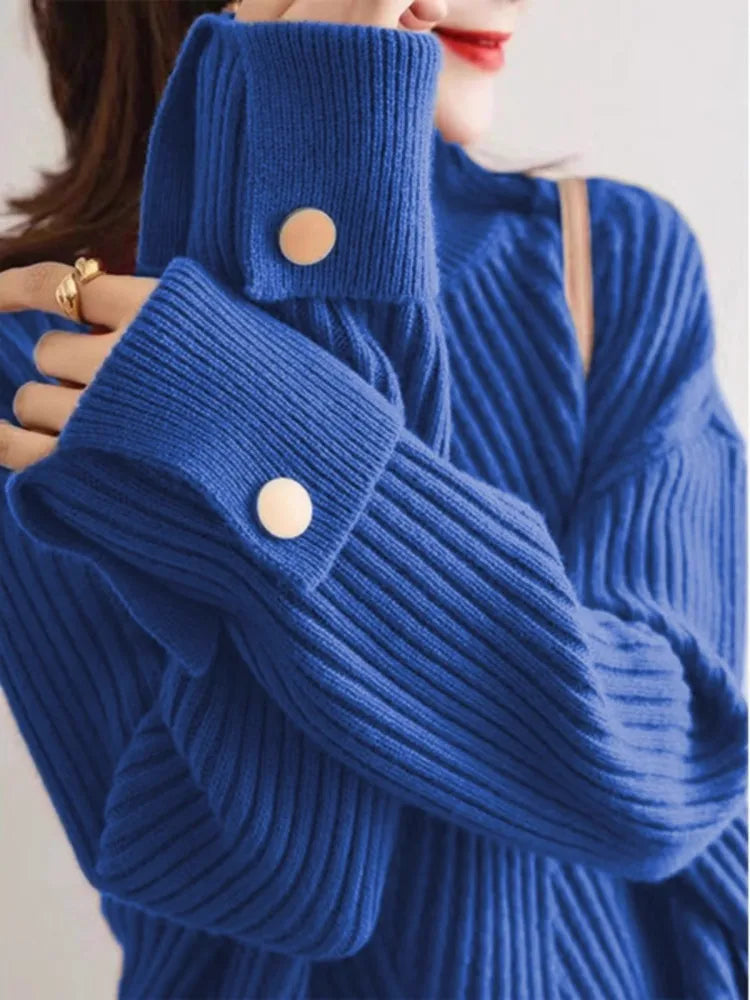 Sophie | Ribbad Oversize Polotröja för Dam med Hög Krage 1