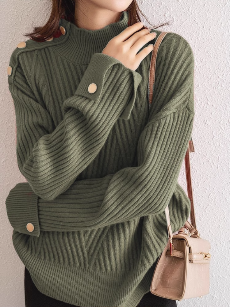 Sophie | Ribbad Oversize Polotröja för Dam med Hög Krage 3